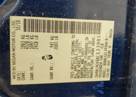 2019 Nissan Altima 2.5 Sr из США, поврежденный, VIN 1N4BL4CV1KC133985